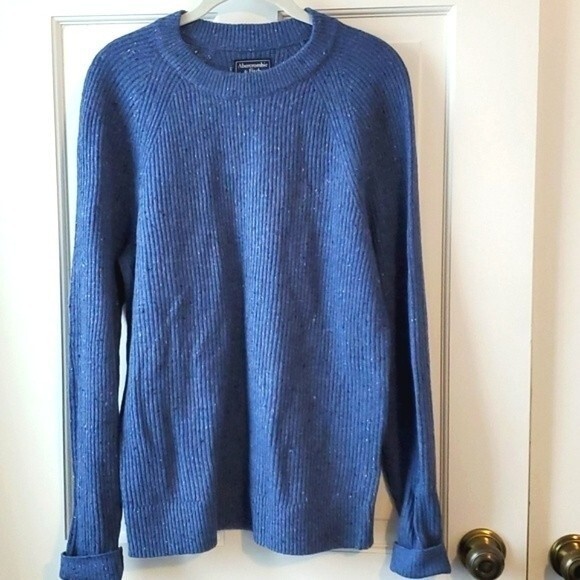 ABERCROMBIE & FITCH WOOL TEXTURED CREW NECK SWEATER MEN'S MEDIUM HEATHERED BLUE - Picture 2 of 10